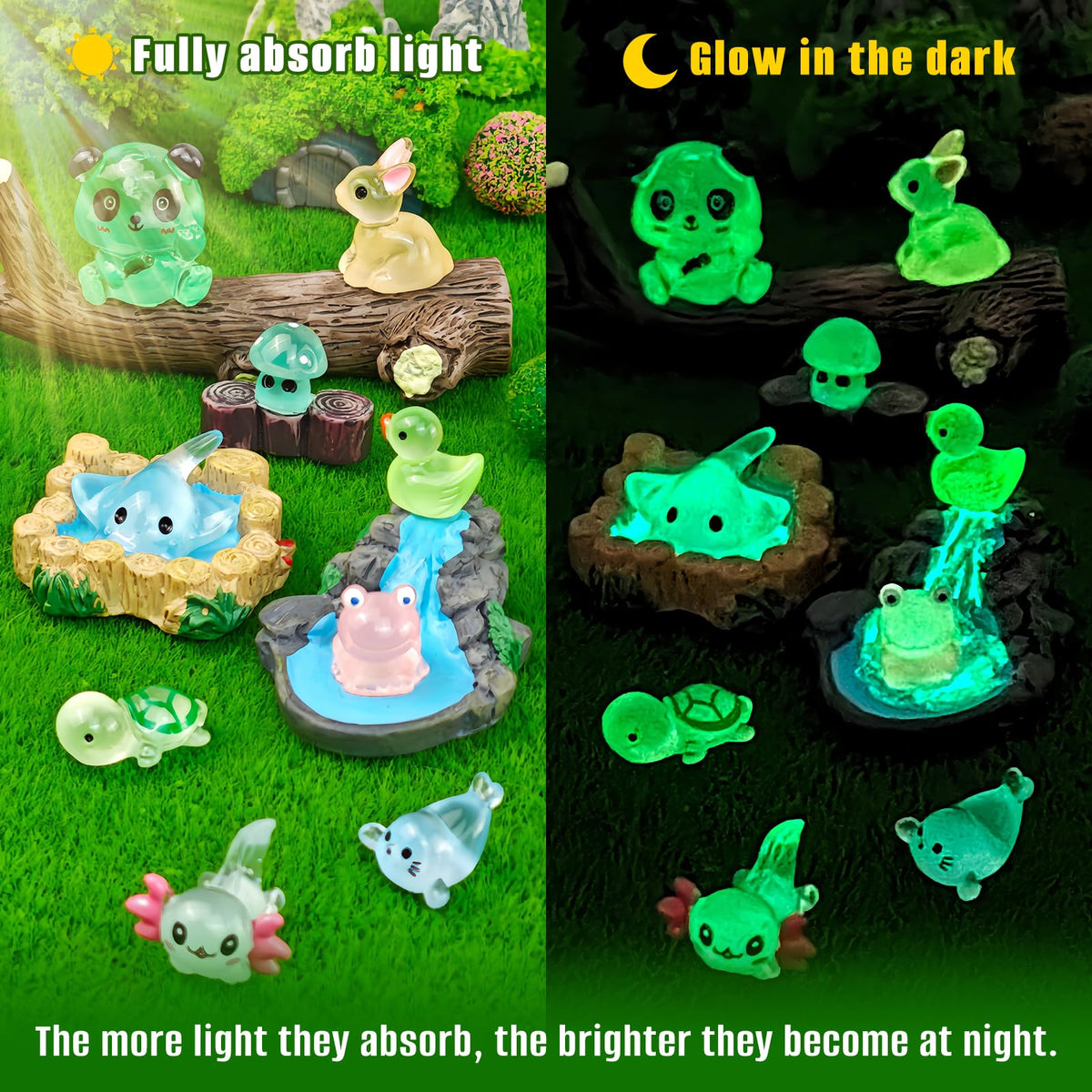 Generic panda resin figures brighten fairy gardens with soft glow.