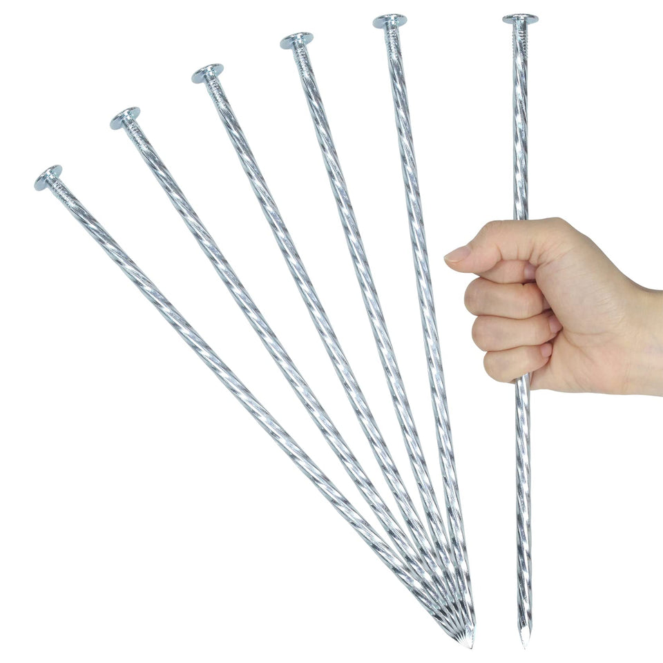 Generic 12-inch galvanized stake with spiral design for secure anchoring.