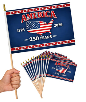 Generic 12-pack small American flags on sticks for easy parade waving