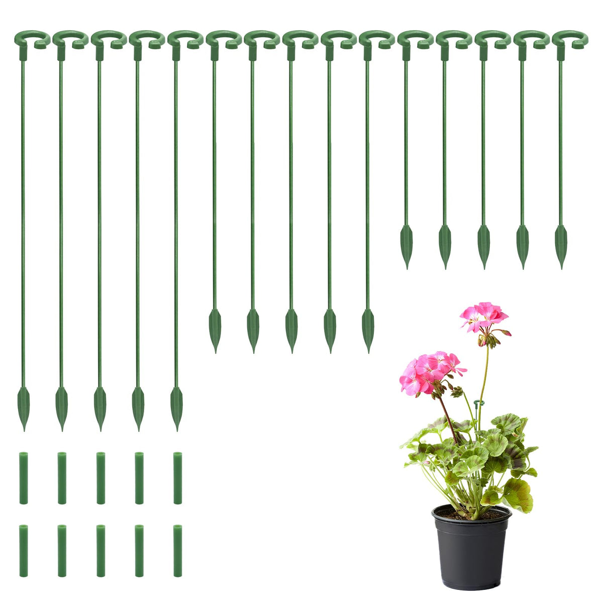 Generic 15-pack adjustable plant stakes with movable clips for versatile garden support
