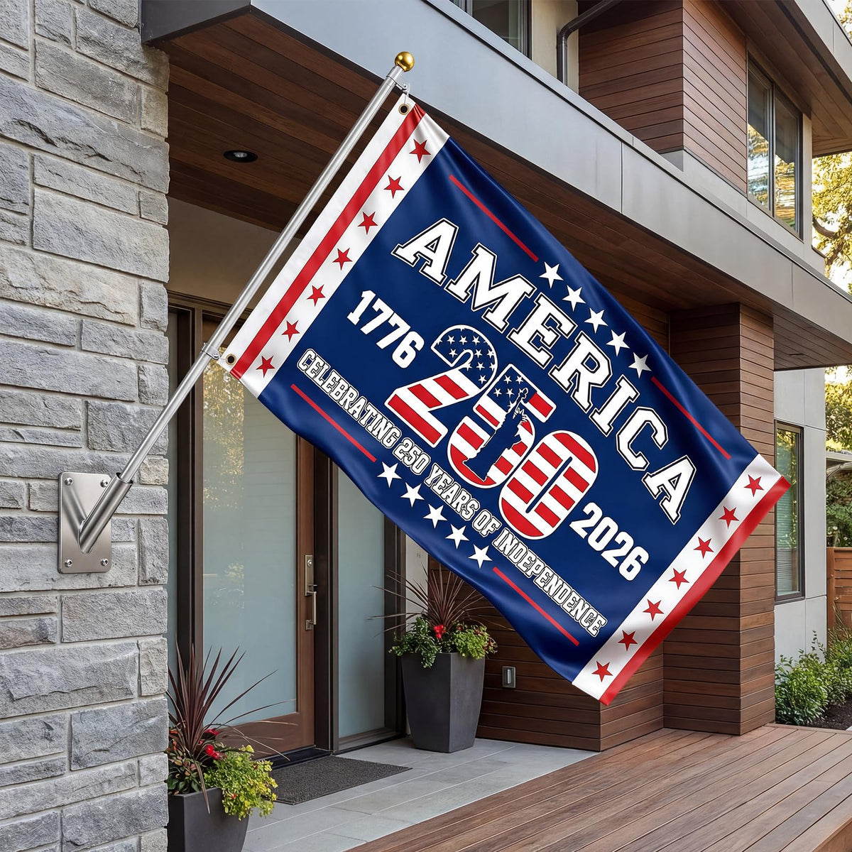 Generic 1776-2026 design in vibrant colors enhances patriotic curb appeal.