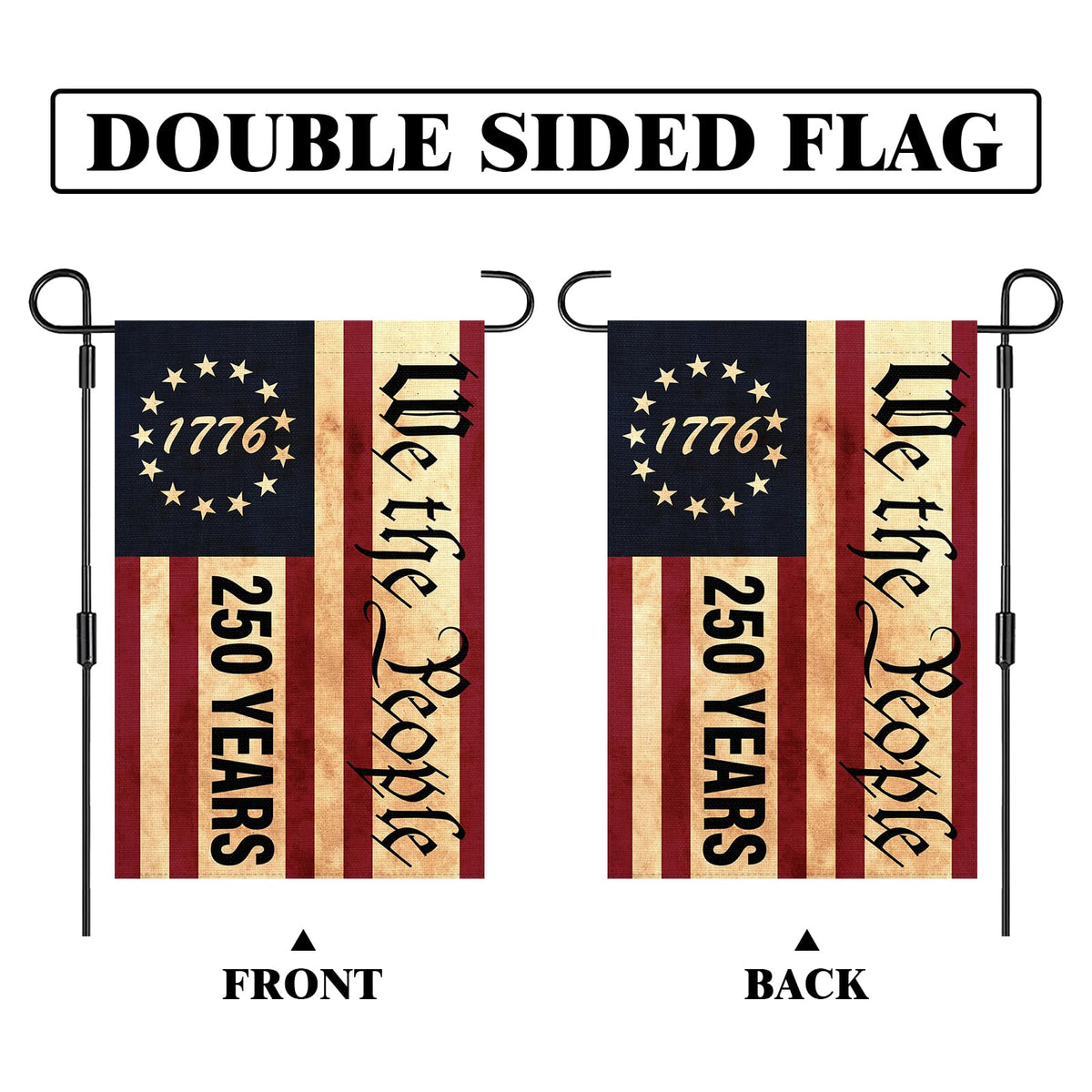Generic 1776 America flag, burlap texture close-up for rustic charm.
