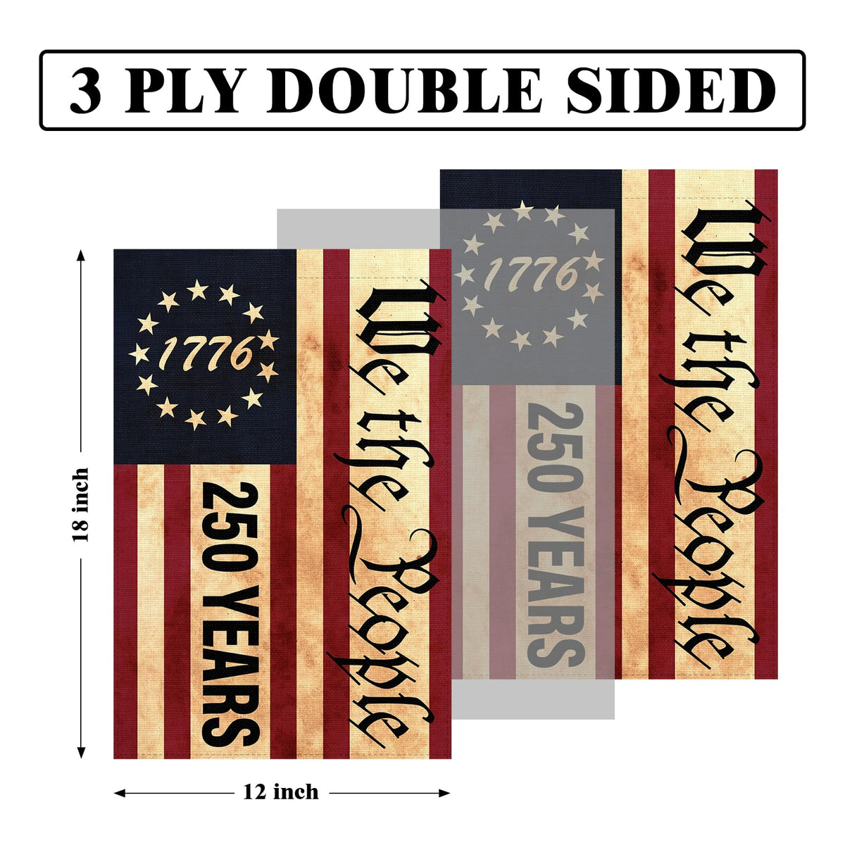 Generic 1776 America flag, double-sided design, readable from both sides.