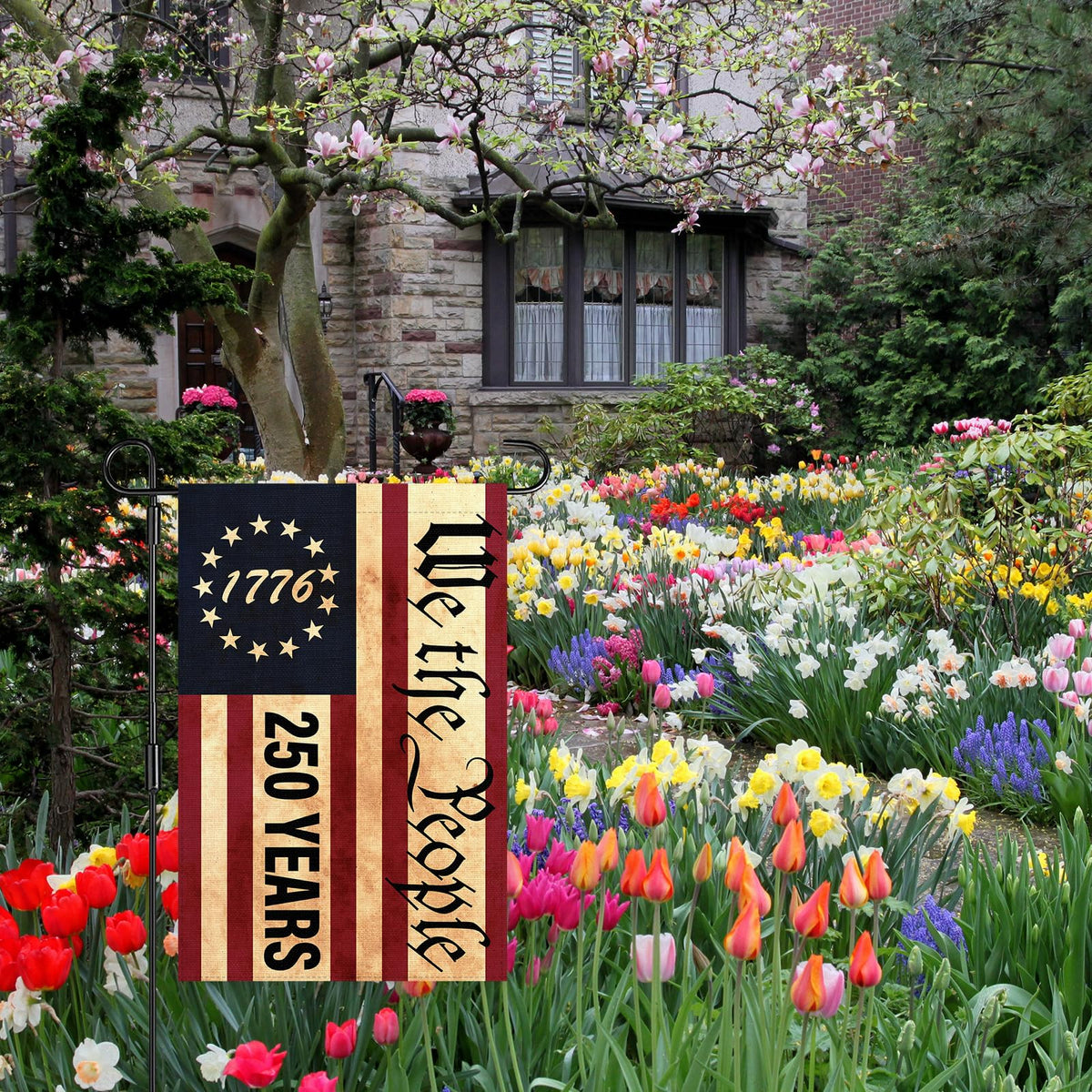 Generic 1776 America flag, garden flag decor for yard entries.