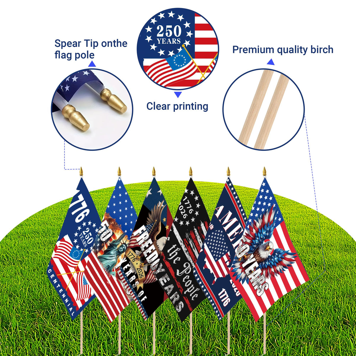 Generic 250th anniversary decorations suitable for parades and yard celebrations.