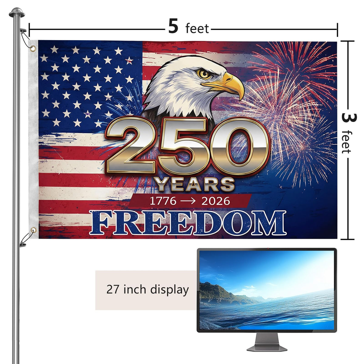 Generic 3-ply double-sided flag preserves readable graphics from both sides.