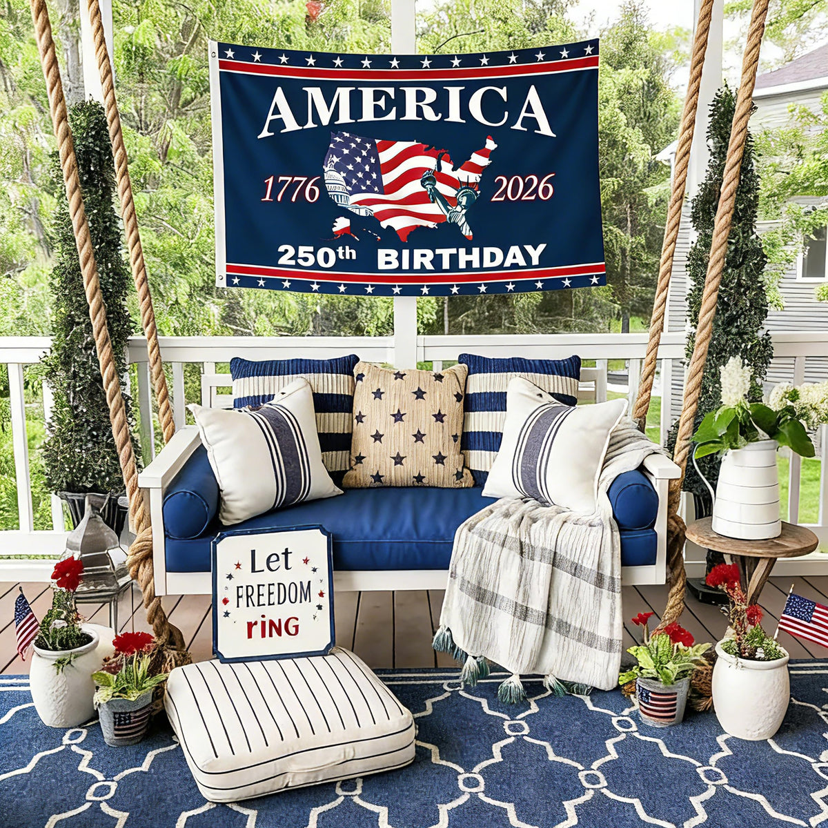 Generic 250th anniversary flag double-sided design for clear readability from both sides