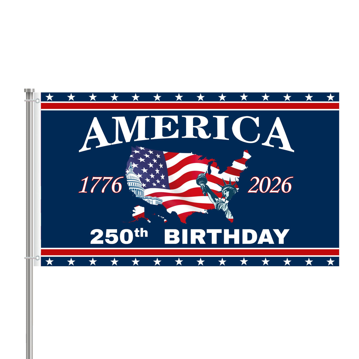 Generic 250th anniversary flag front view ideal for outdoor porch display