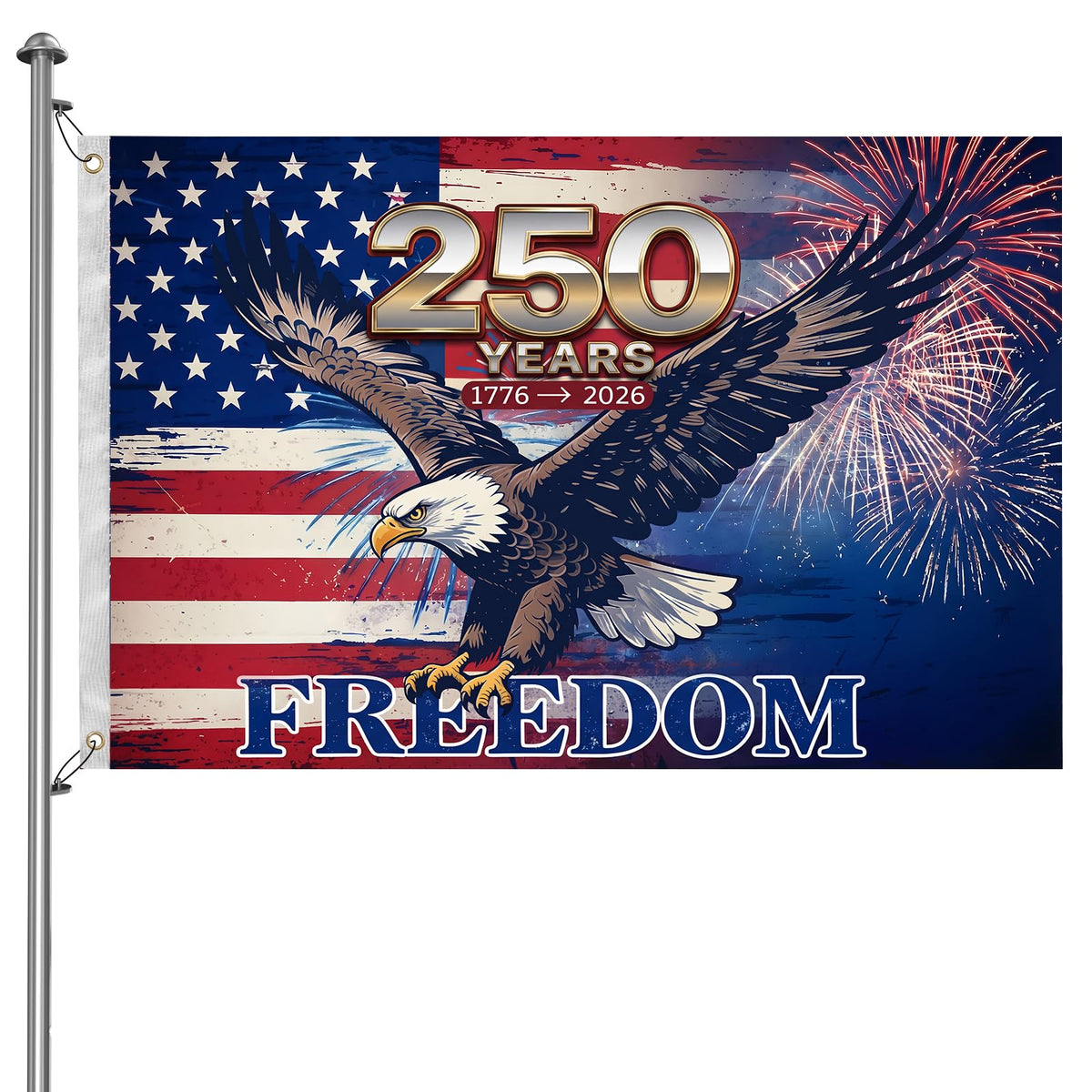 Generic 250th anniversary flag 3x5 for porch display and celebration.