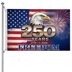 Generic 250th Anniversary Flag front view with bold FREEDOM design for patriotic display.