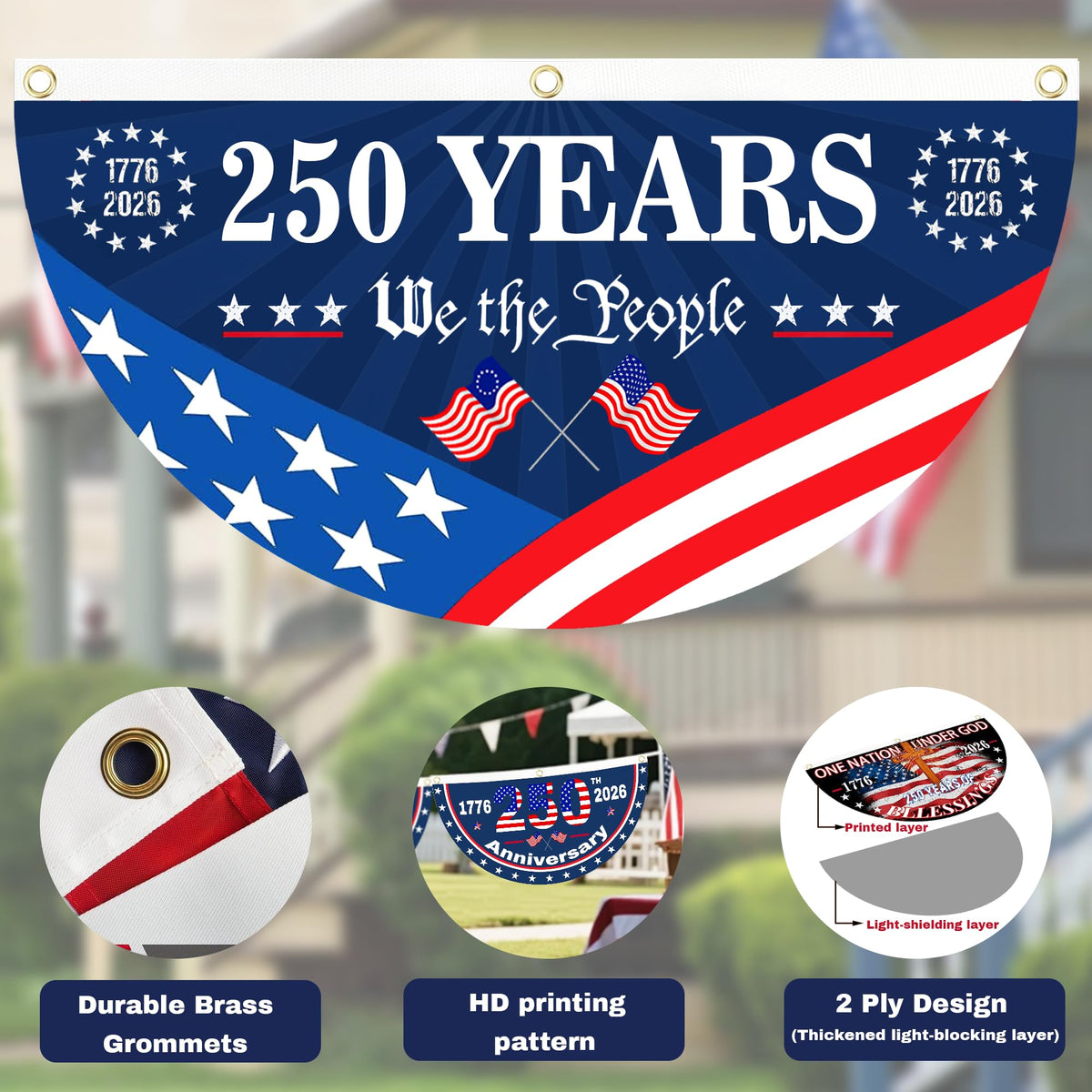 Generic 1.5x3 ft banner shown outdoors on a fence for weather resistant display