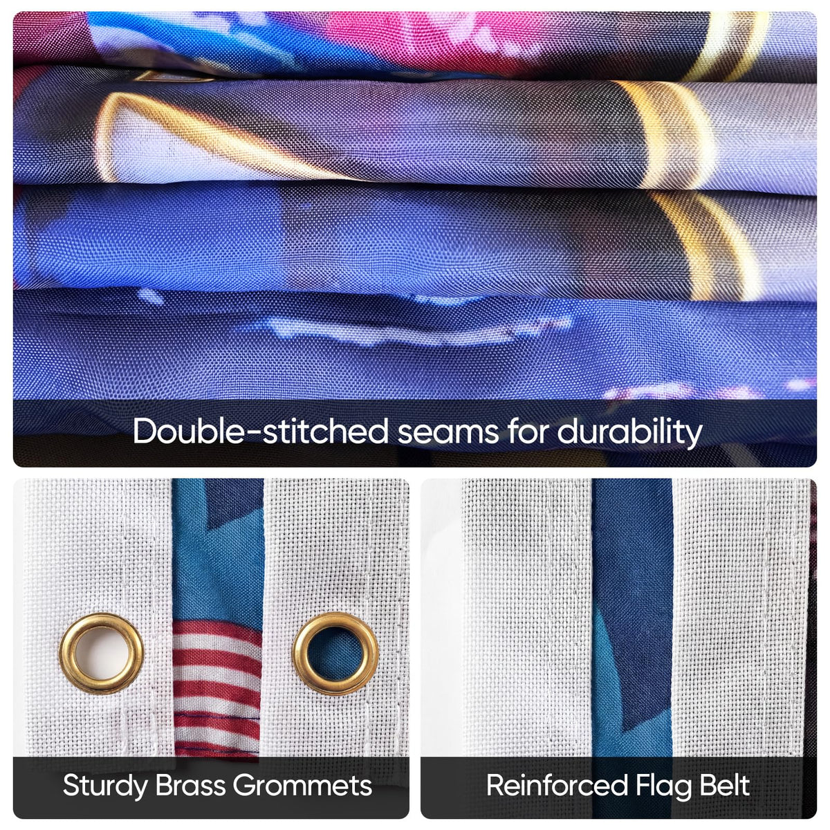Generic outdoor flag with reinforced header and double-stitched edges.