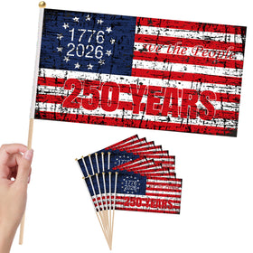 Generic 250th anniversary stick flag for outdoor display and celebration.