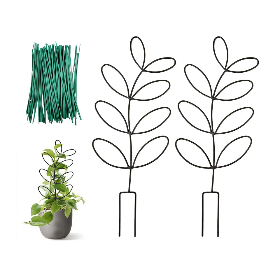 Generic 2-pack 14.6-inch leaf-shaped trellis supports climbing plants with decorative appeal.