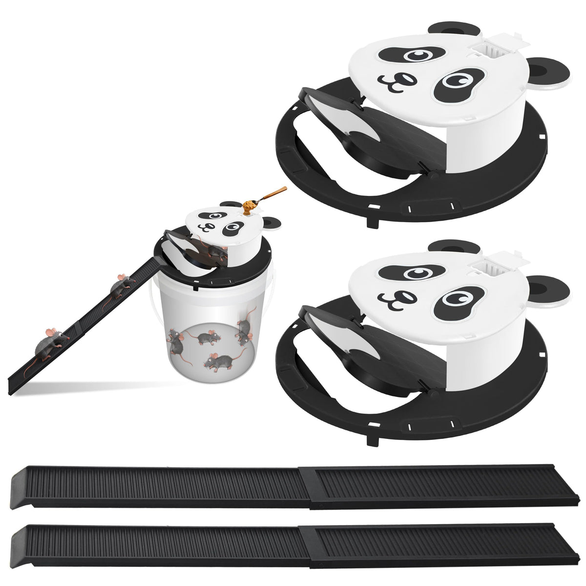 Generic 2-pack mouse traps bucket shows automatic reset for easy pest control