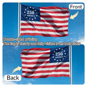 Generic 3-ply 250th anniversary flag fabric closeup highlights durable weave and quality materials.