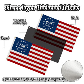 Generic 3-ply 250th anniversary flag indoor display ideal for commemorations and events.
