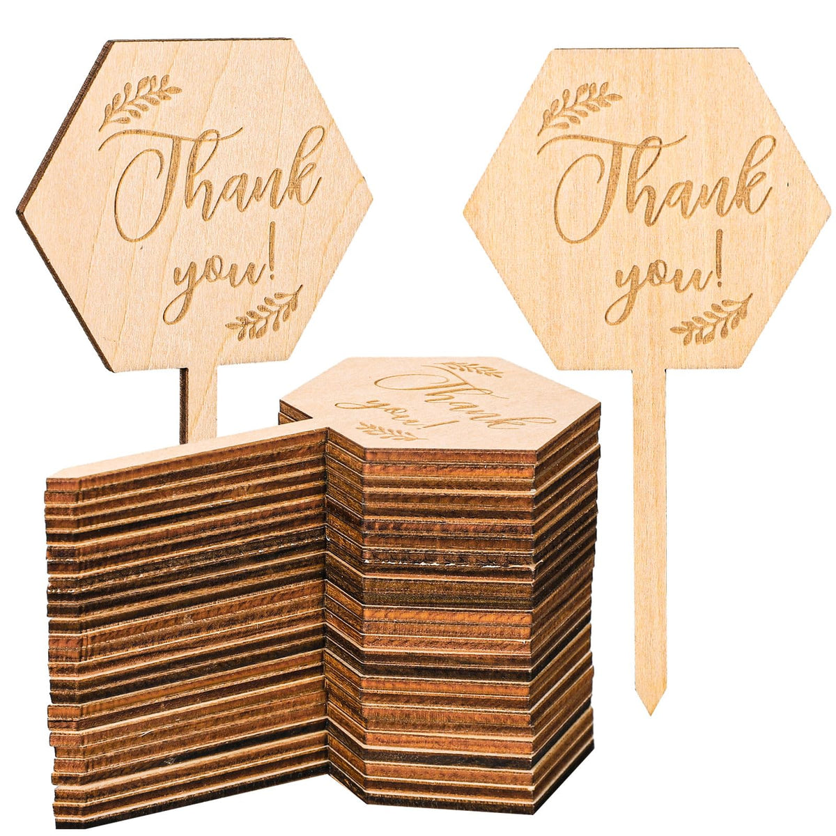 Generic 30Pcs Thank You plant labels on hexagon wooden stakes for potted succulents and gifts