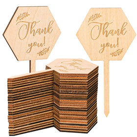 Generic 30Pcs Thank You plant labels on hexagon wooden stakes for potted succulents and gifts