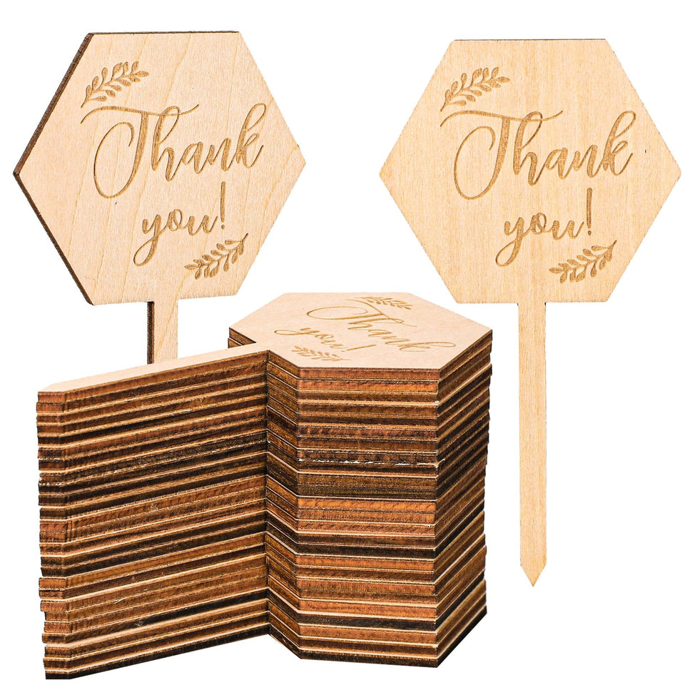 Generic 30Pcs Thank You plant labels on hexagon wooden stakes for potted succulents and gifts