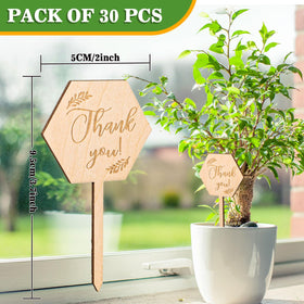 Generic laser-engraved Thank You hexagon label with branch motif for elegant garden labeling
