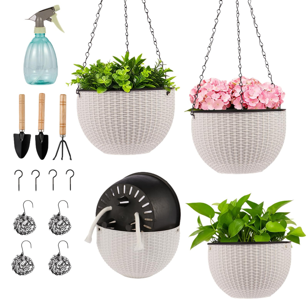Generic 4-set 8.2-inch self-watering hanging planter in a kitchen corner, promoting easy care.