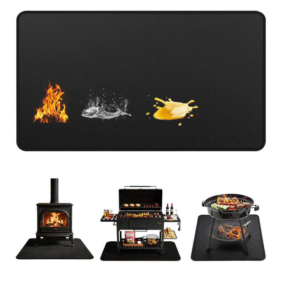 Generic 48x30 under-grill mat protecting decks during outdoor grilling.