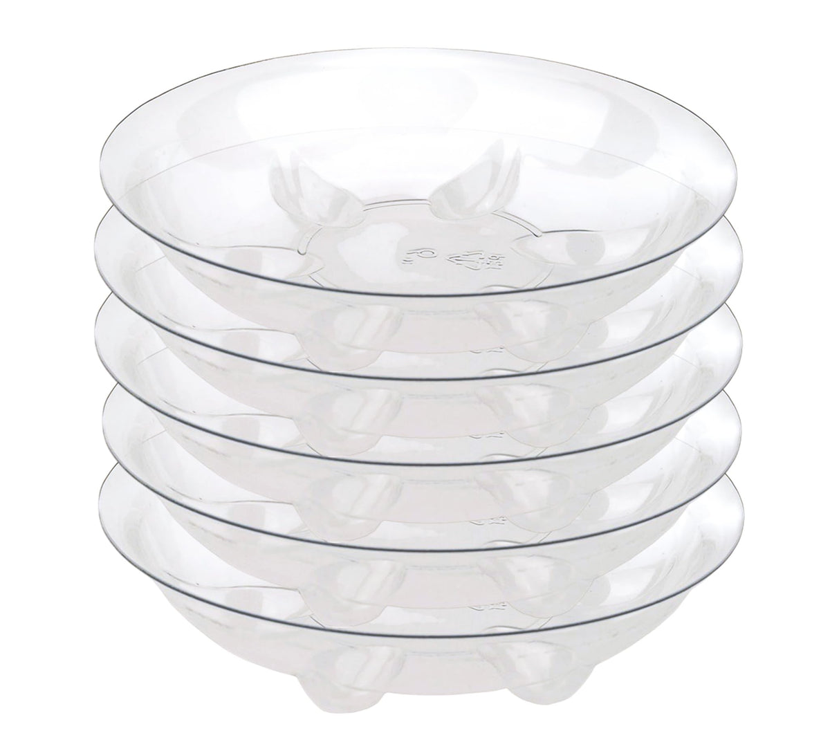 Generic 5-pack 10-inch plant saucer top view protects surfaces from overflow and spills.