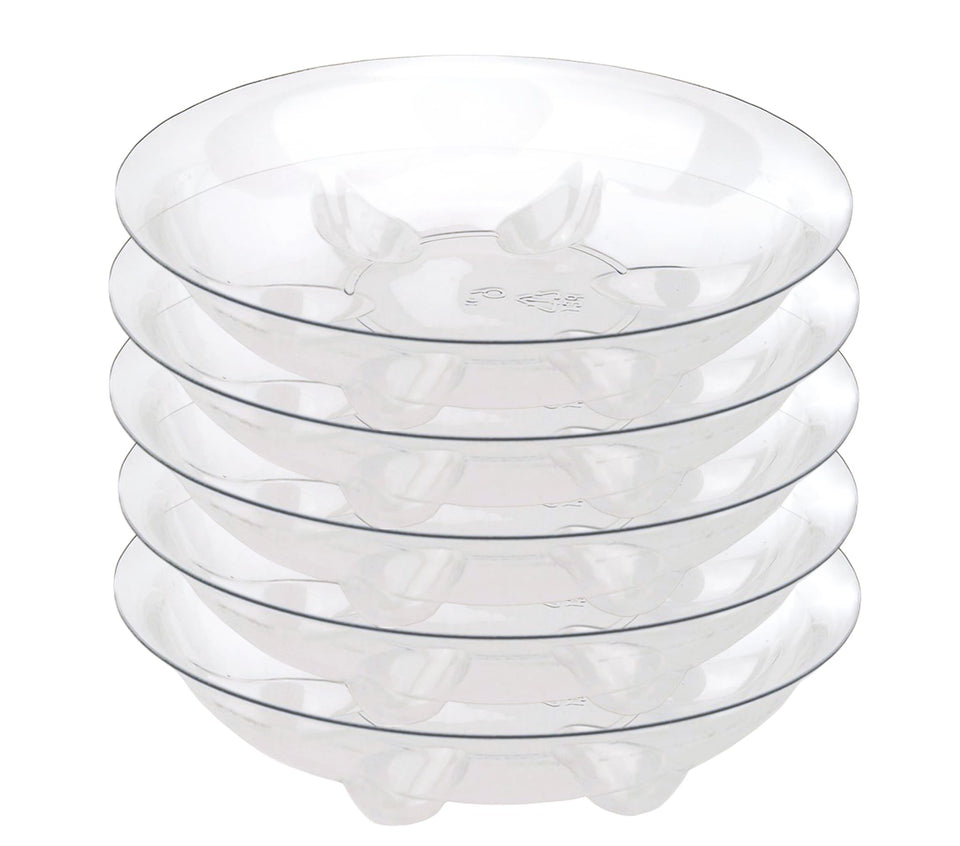 Generic 5-pack 10-inch plant saucer top view protects surfaces from overflow and spills.
