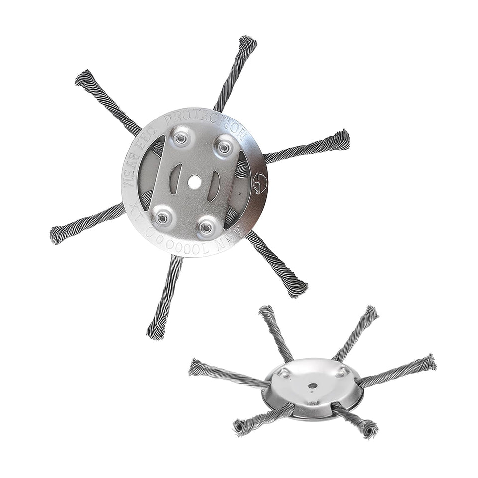 Generic 6-blade steel wire trimmer head assembly shows rugged durability for tough edging