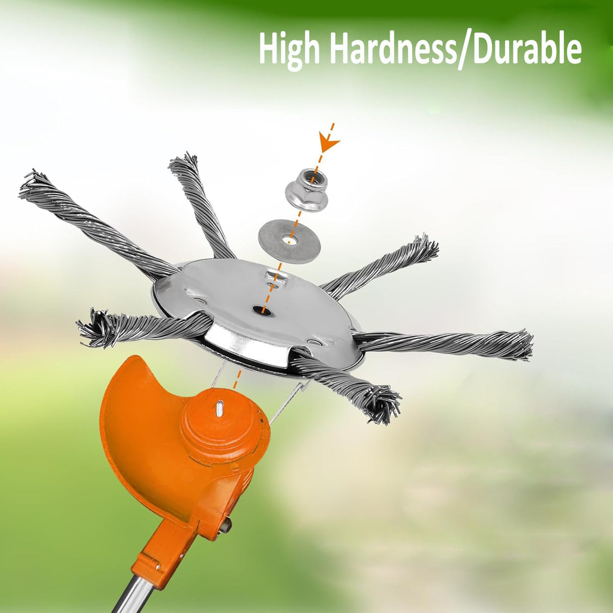 Generic 6-inch steel wire trimmer head close-up highlights compact, lightweight design