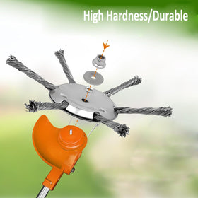 Generic 6-inch steel wire trimmer head close-up highlights compact, lightweight design