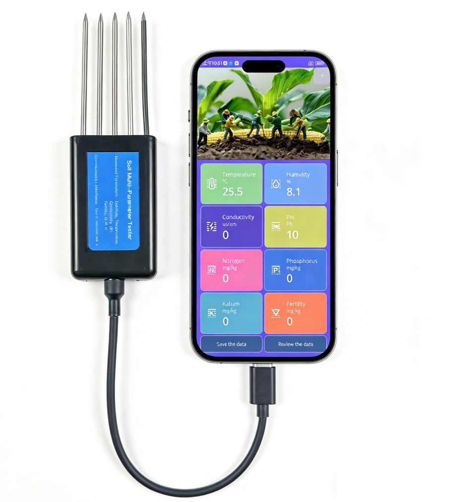 Generic 8 in 1 soil tester front view, compact design for quick field checks.