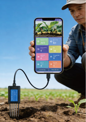 Generic 8 in 1 soil tester npk ph moisture ec display for quick garden decisions.