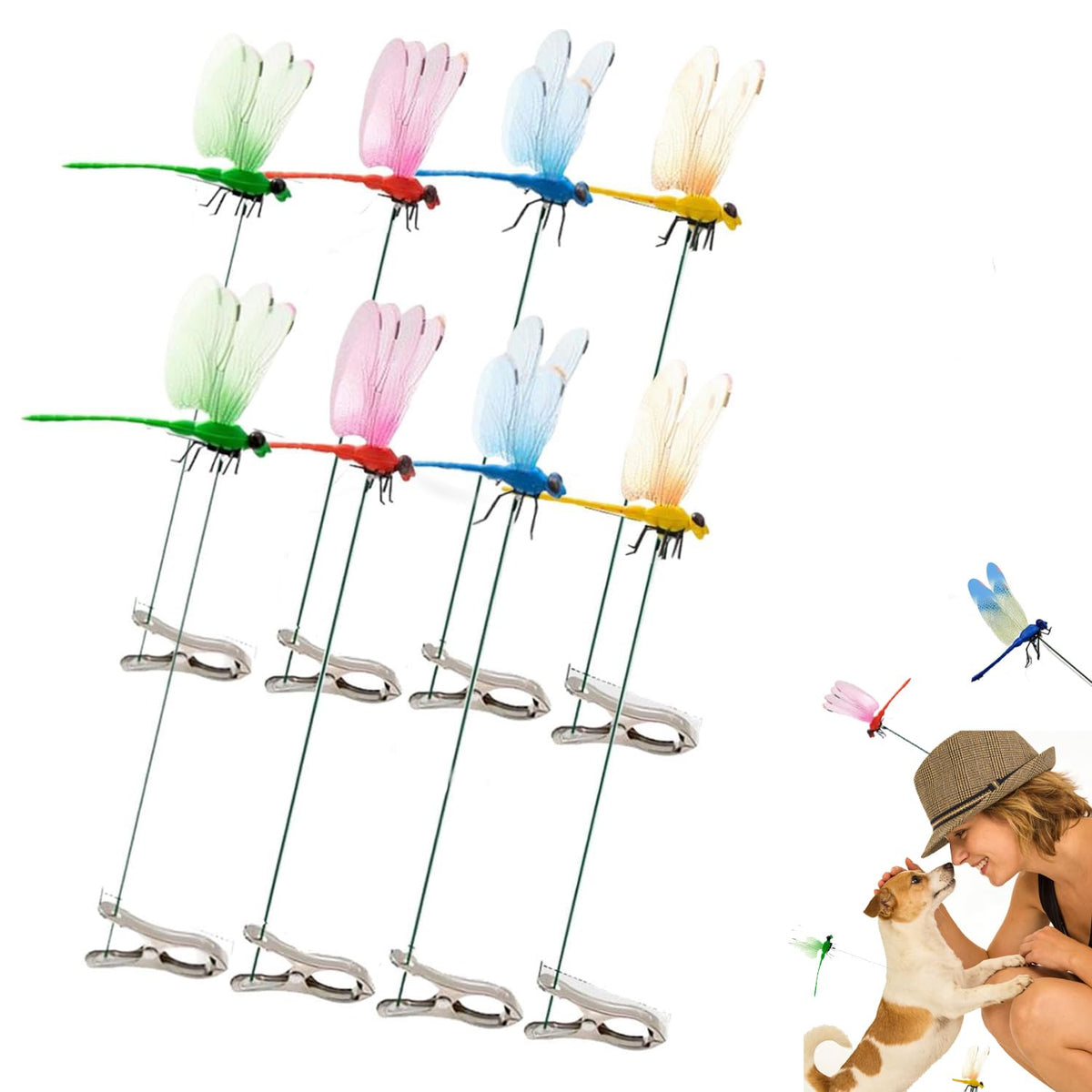 Generic 8-pack fake dragonfly clip enhances garden decor.