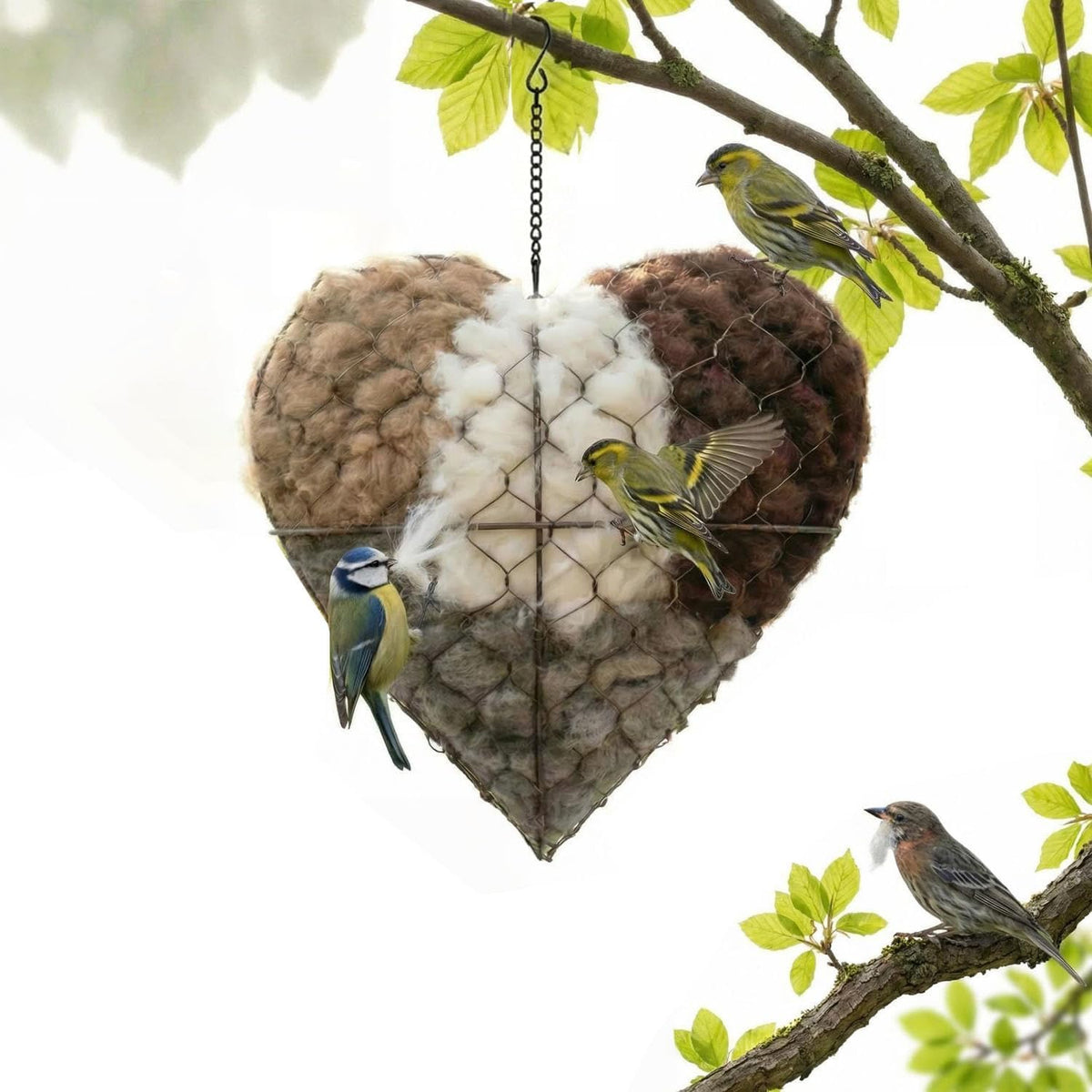 Generic alpaca heart nest outer view inviting backyard birds to explore