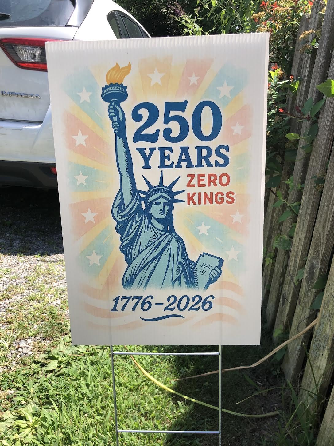 Generic America 250th anniversary lawn sign Liberty art design enhances curb appeal.