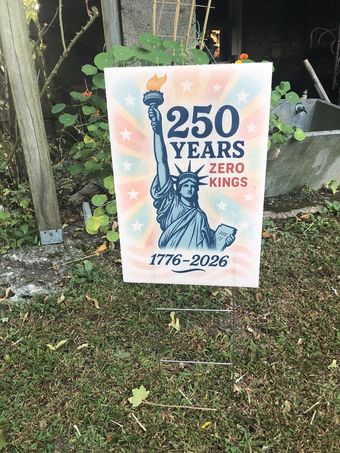 Generic America 250th anniversary lawn sign proudly made in the USA.