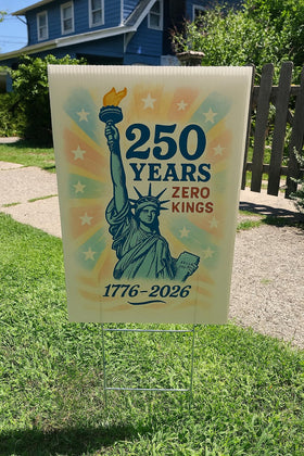 Generic America 250th anniversary lawn sign with metal stand for quick outdoor setup.