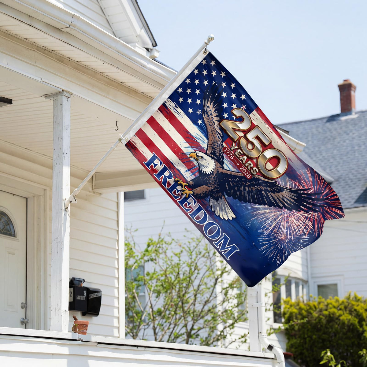 Generic bald eagle fireworks flag 3x5 ideal for patriotic events.