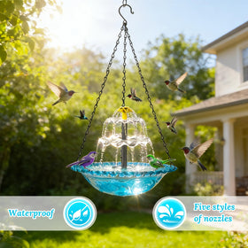 Generic bird bath garden decor in blue enhances patios and lawns
