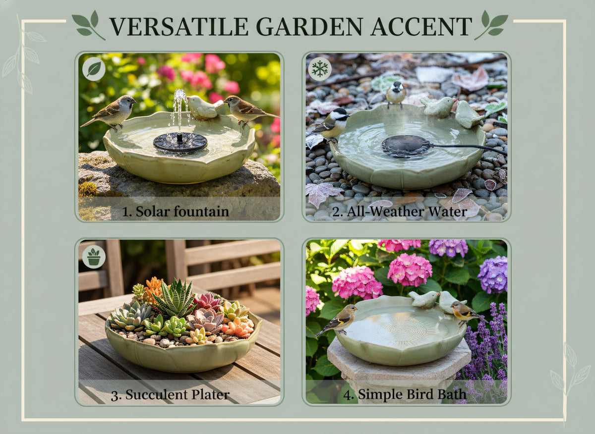 Generic bird bath water surface inviting birds and pollinators to sip