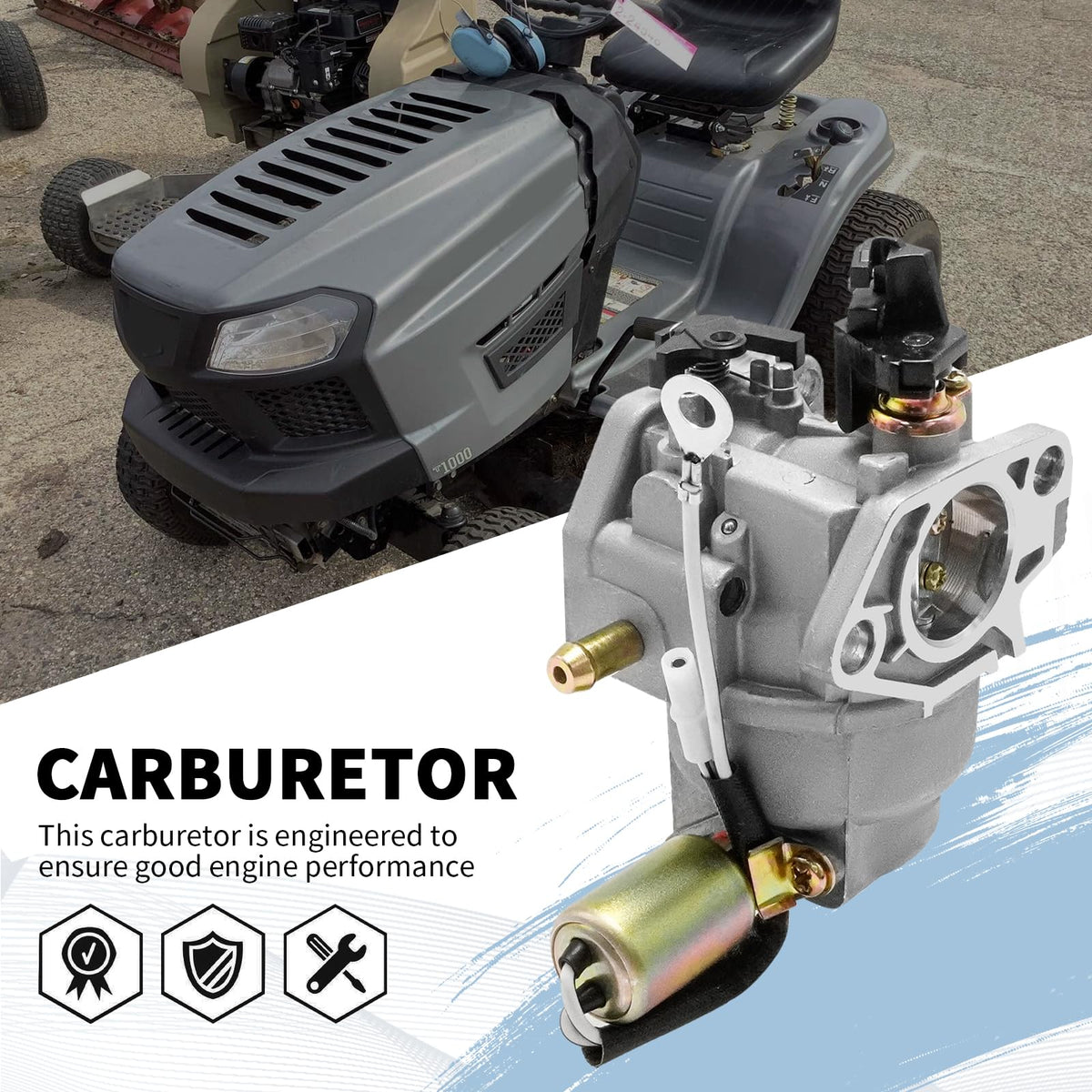 Generic 951-05149 carburetor mounted on compatible mower, showing ready-fit compatibility.