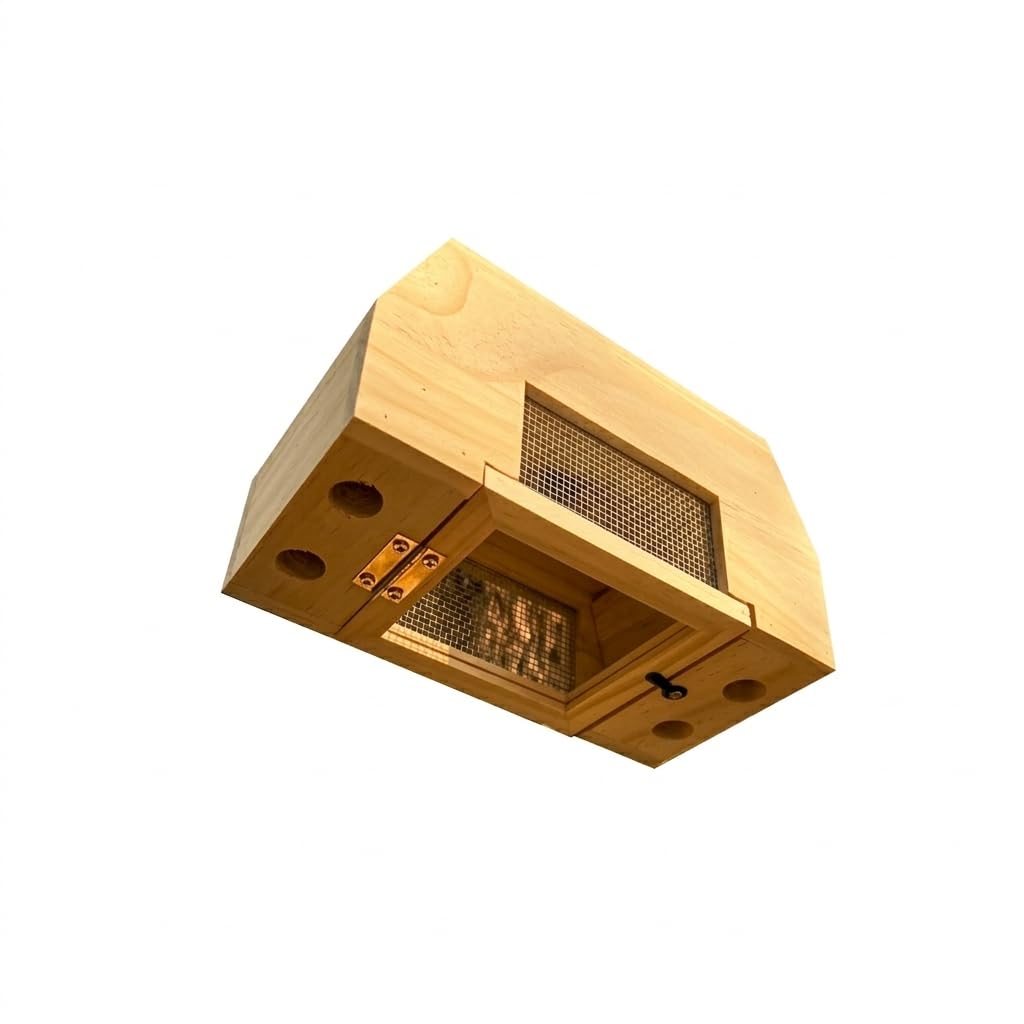 Generic carpenter bee trap hangs outside to attract bees away from wood