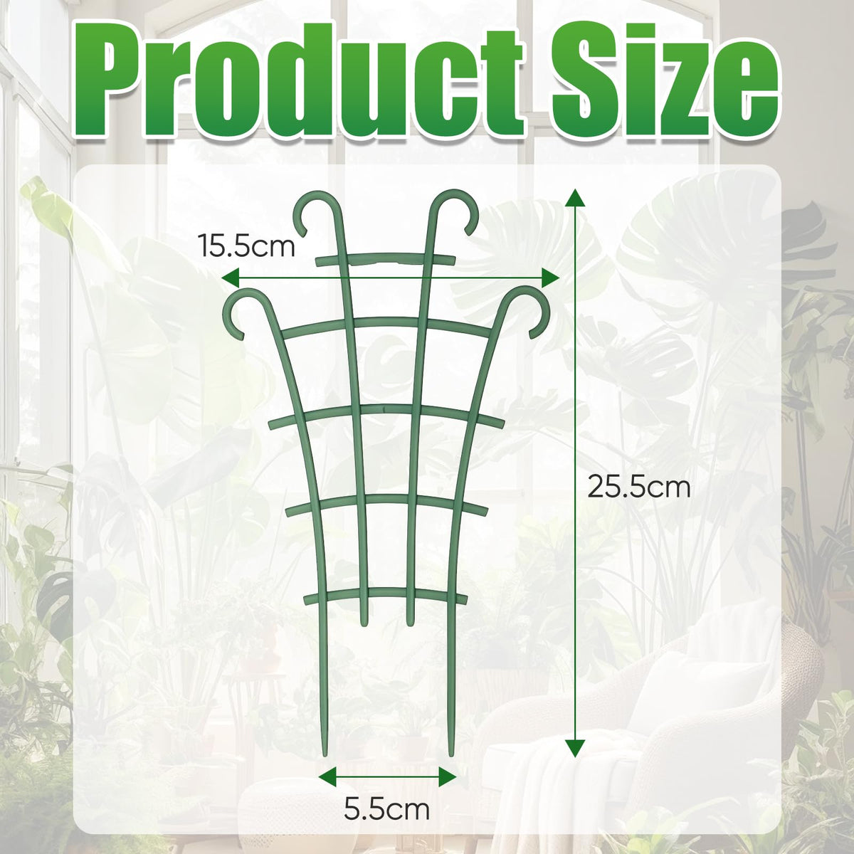 Generic compact-size trellis for small pots supports climbing vines neatly.