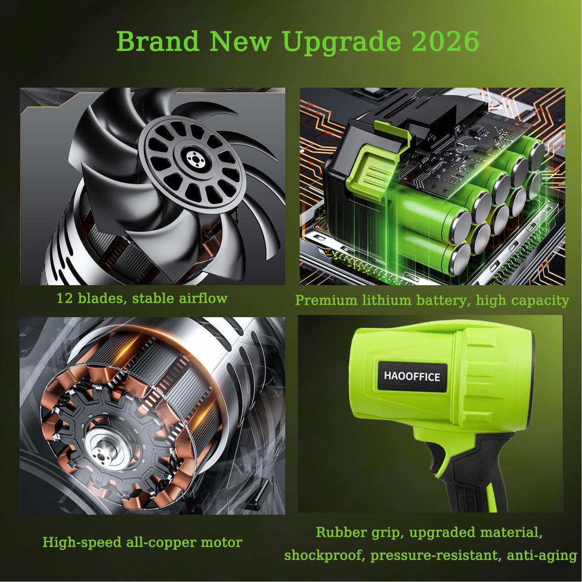 Generic cordless leaf blower with 13000mAh battery for long runtime