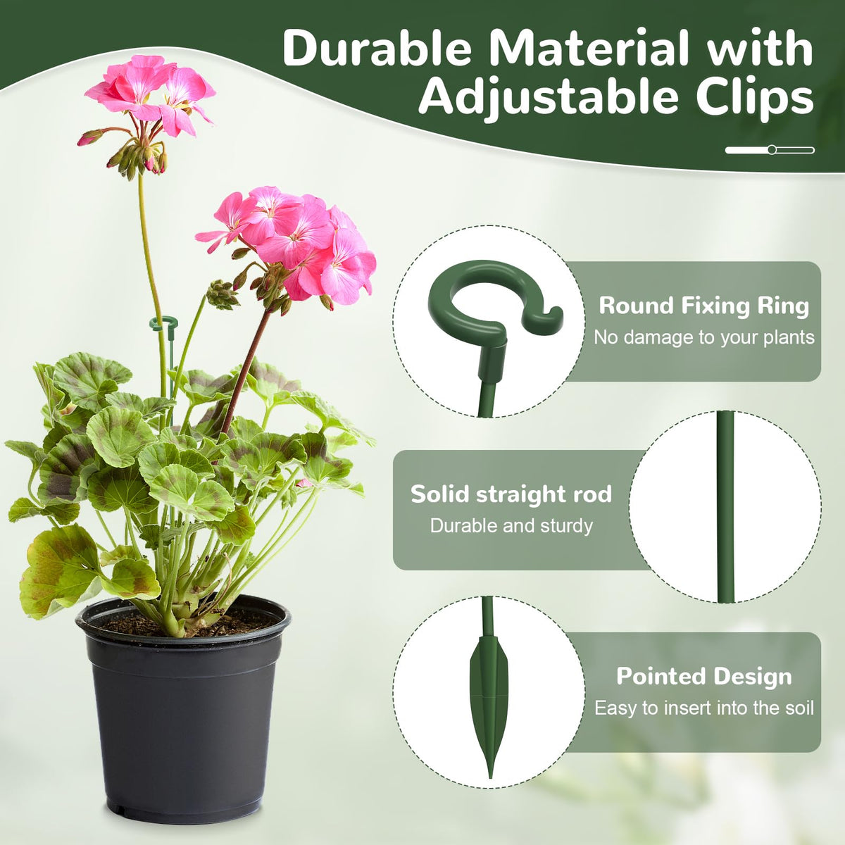 Generic dark-green stakes blending with foliage for discreet plant support