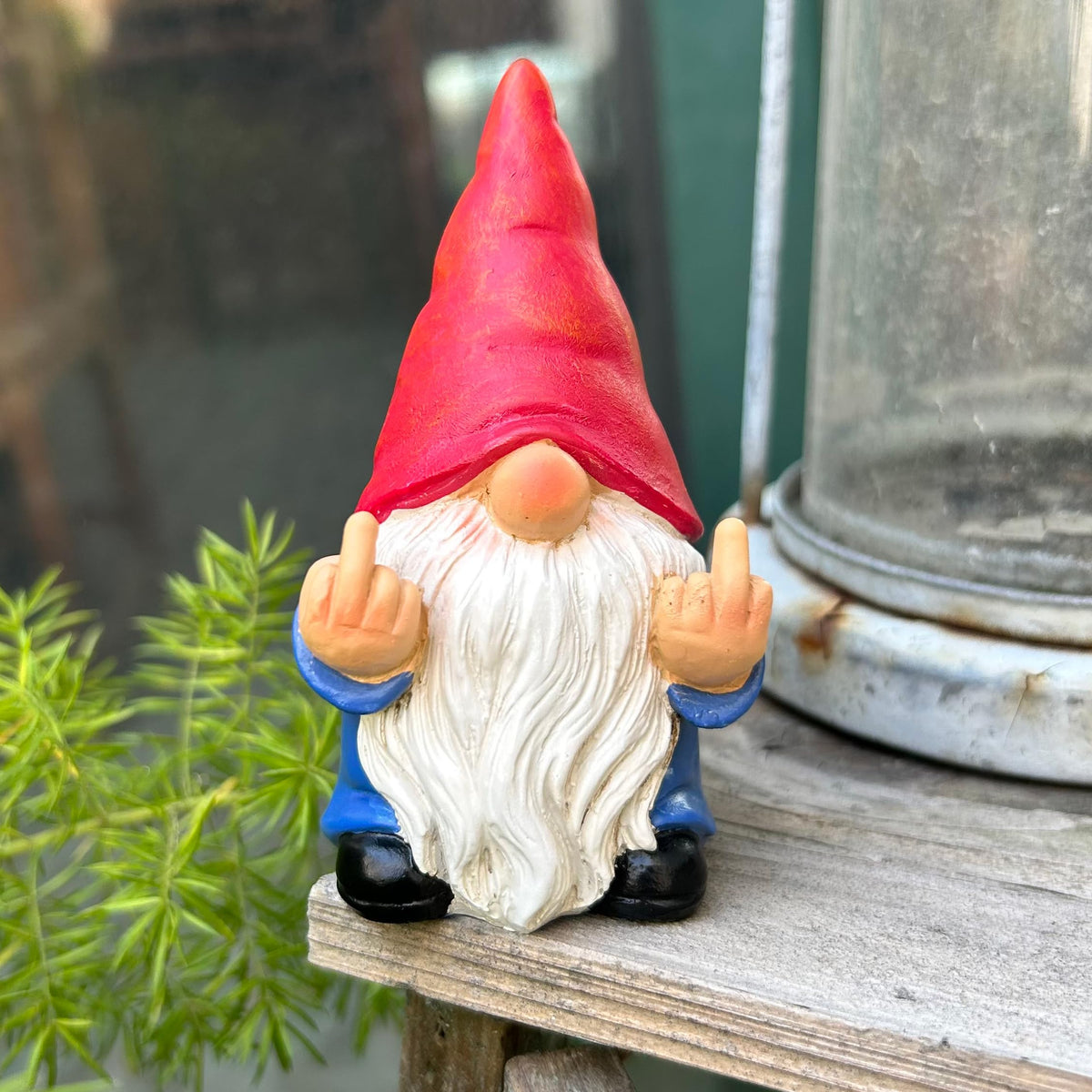 Generic Double Bird Gnome for outdoor spaces, perfect gag accent for patios.