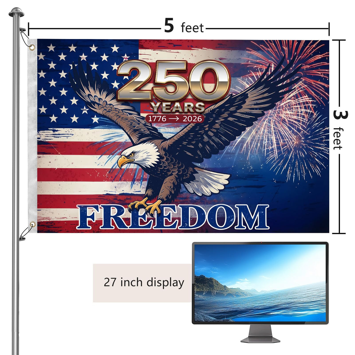 Generic double-sided patriotic banner 3x5 ready for versatile indoor outdoor use.