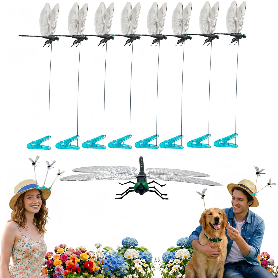 Generic Dragonfly Clip on a hat with lifelike motion for outdoor use.
